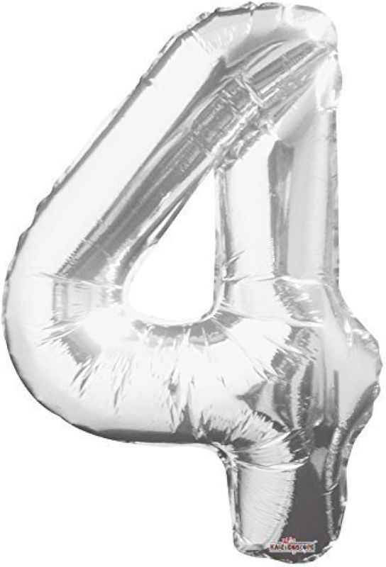 Photo 1 of 34" Jumbo Number 4 (Four) Foil Mylar Balloon - Silver
