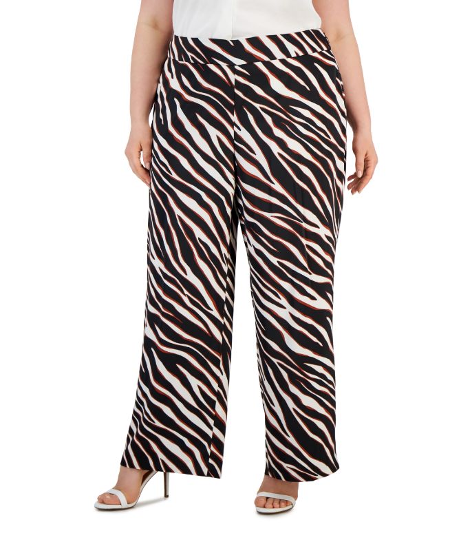 Photo 1 of [Size 20W] Anne Klein Women's Plus Size High Rise Side Zip Printed Wide Leg Pants, 20W
