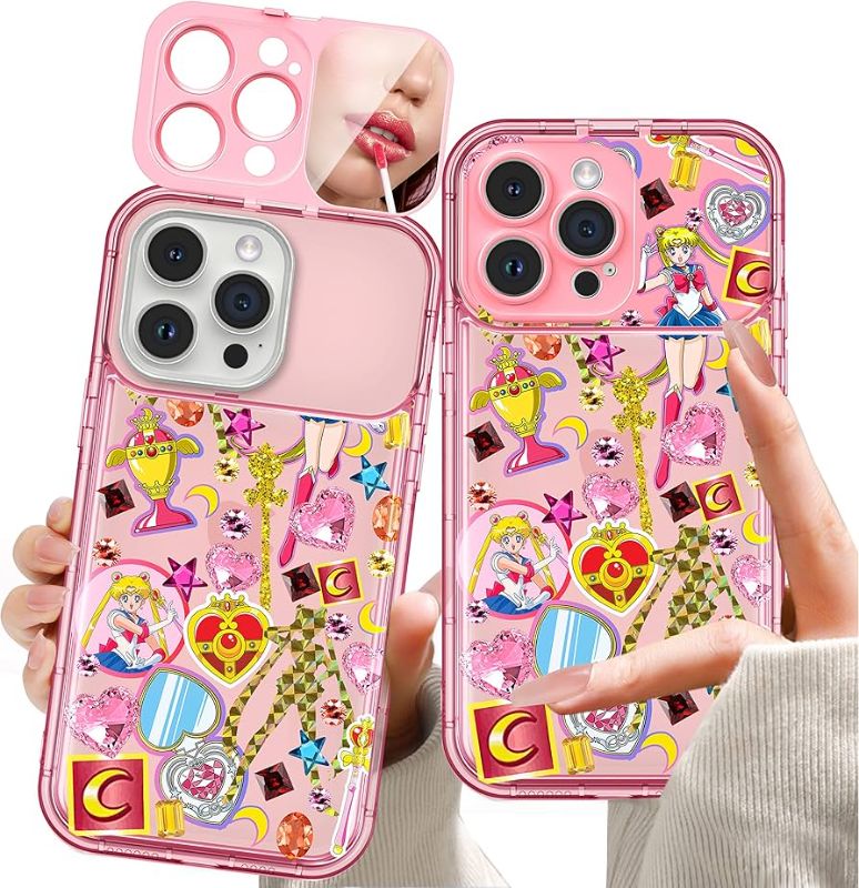 Photo 1 of JoySolar for iPhone 13 Case Cute Cartoon Case with Makeup Mirror i13 Phone Case for Women Teen Girls Funny Cool Unique Protective Cover for iPhone 13, PK Hair Girl