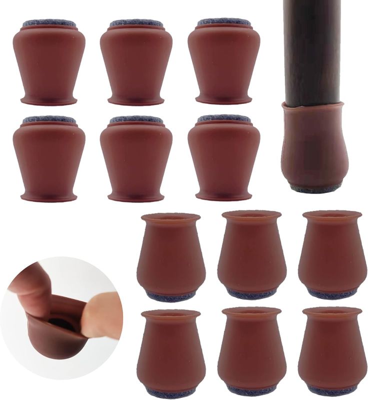 Photo 1 of 24 PCS Chair Leg Floor Protectors with Felt Bottom|Round&Square Silicone Chair Leg Caps for Mute Furniture Moving|High Elastic Chair Leg Covers to Prevent Scratches. (24PCS-Coffee, Small) 