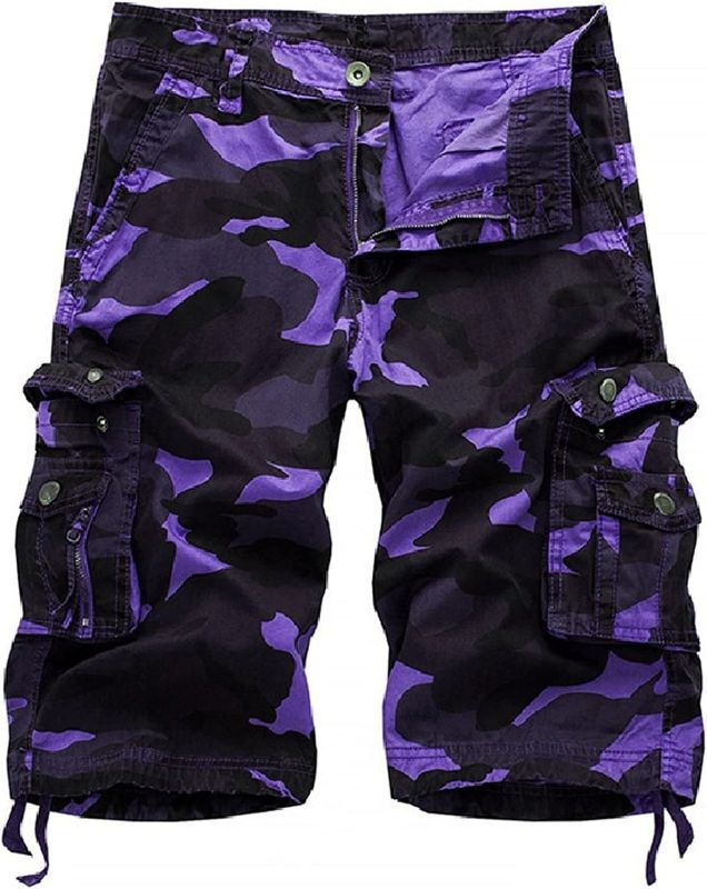 Photo 1 of Generic Men's Camouflage Cargo Shorts Lightweight Short With Multi Pockets Casual Loose Fit Outdoor Beach Short (Purple,Large)
