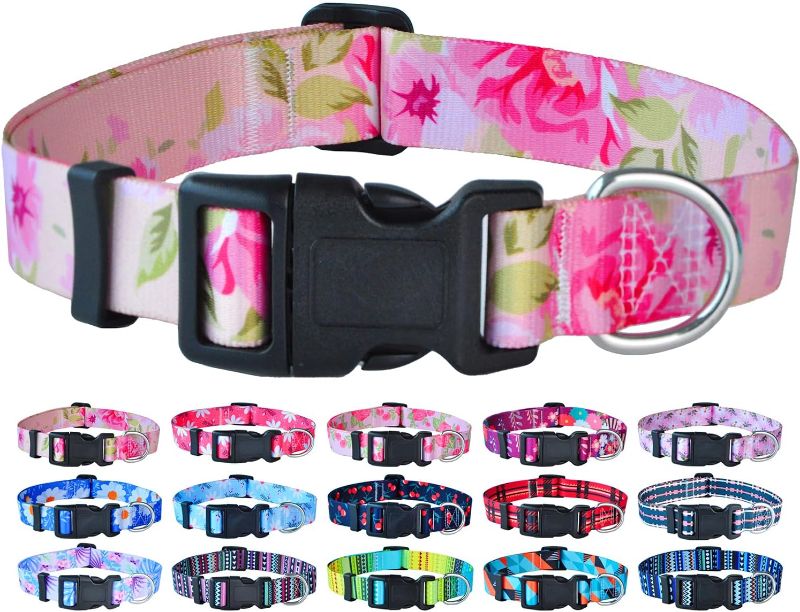 Photo 1 of [Size M] Dog Collar - Cute Dog Collar, Boy and Girl Dog Collars Soft Adjustable (Medium (13"-16"), Pink Rose_01)