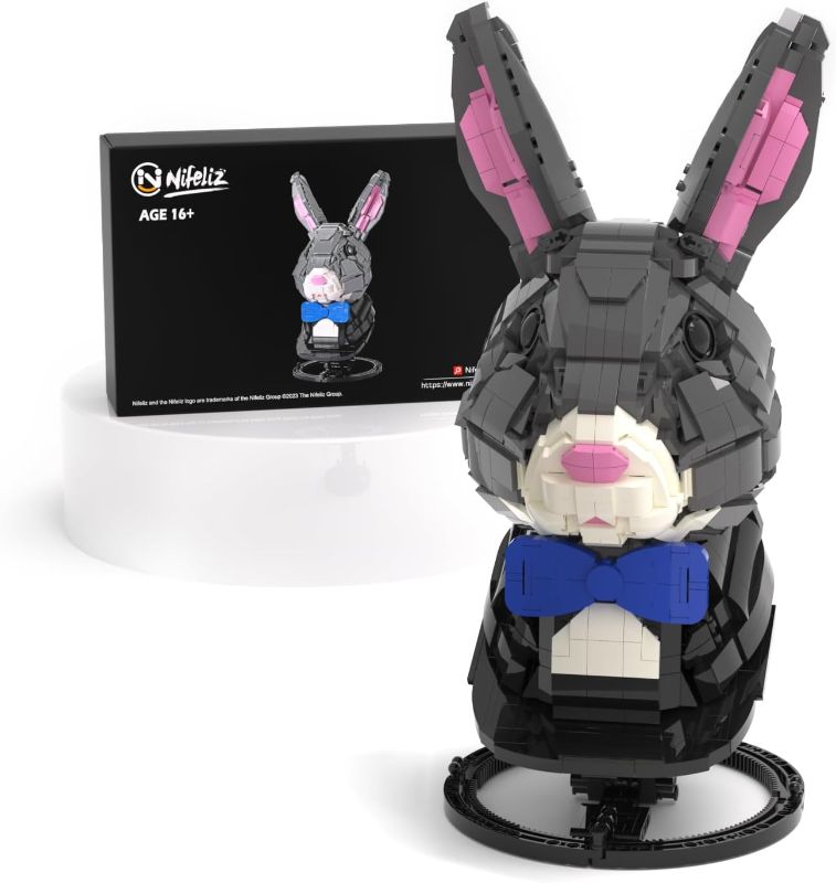 Photo 1 of Nifeliz Rabbit Statue, Squatting Rabbit Building Kit with Disc-Type Stand, Bunny Statue Display Model Set as an Ideal Gift for Animal Lovers (1,453 Pieces)