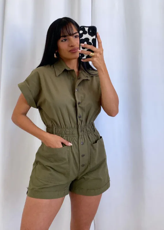 Photo 1 of [Size L] Ladies Shorts Romper- Army Green