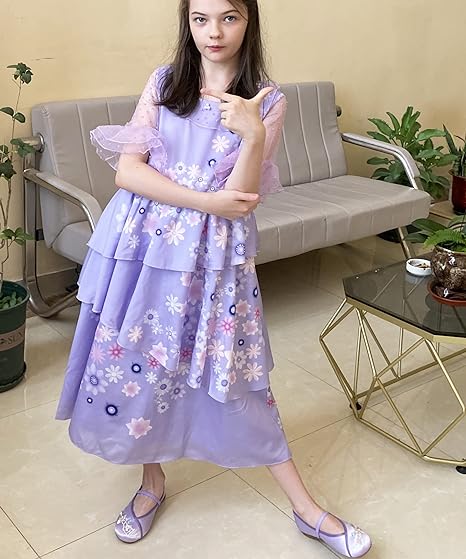 Photo 1 of [Size Girls 12] Cumwoen Girls Princess Costume Dress with Purple Clip on Earrings Flower Hair Clip Halloween Cosplay Accessories