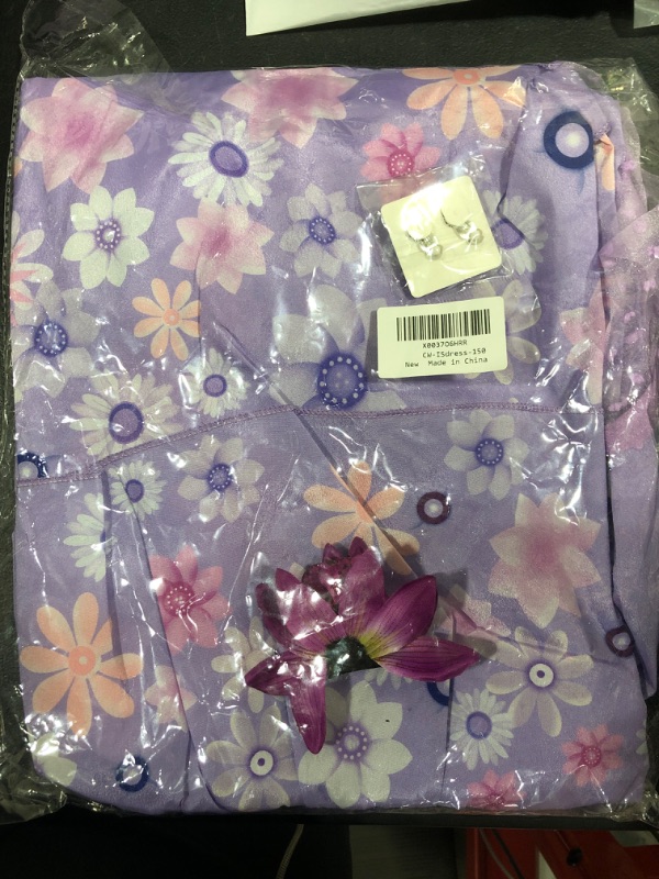 Photo 2 of [Size Girls 12] Cumwoen Girls Princess Costume Dress with Purple Clip on Earrings Flower Hair Clip Halloween Cosplay Accessories