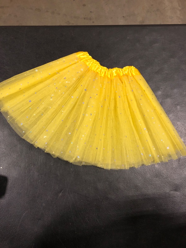 Photo 1 of Girls Tutu Skirt with Stars Sequin, Little Girls 3 Layers Tutu Skirt Kids Colorful Party Princess Dance Tutu Princess Dress Ballet Skirt (Yellow)