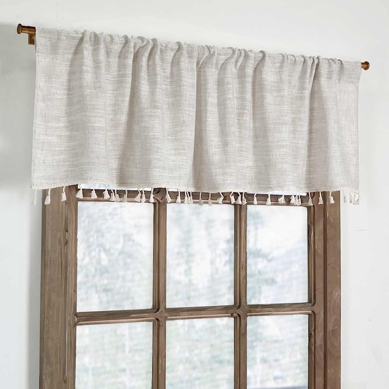 Photo 1 of 2 Pack Boho Tassel Kitchen Valances for Windows Modern Farmhouse Cotton Linen Valance Curtains Topper Country Rustic Bathroom Small Window Treatment Bohemian Decor (55x15 inch, Natural)
Brand: Oindec