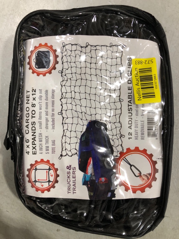 Photo 1 of Grit Performance Cargo Net for Pickup Truck Bed - 4 x 6 Foot, Heavy-Duty, Mesh Square Bungee Netting with 12 Black Clips and Storage Bag - Holds Small and Large Loads 4' x 6' Black Clips