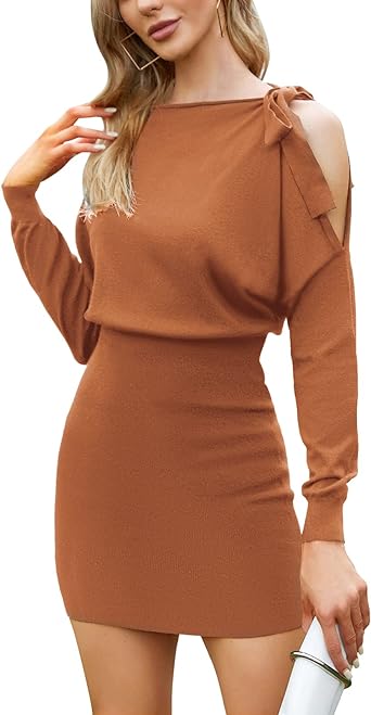 Photo 1 of (XXL) EXLURA Women's 2023 Long Sleeve Knit Bodycon Mini Sweater Dress One Shoulder Date Night Dress Holiday Dresses