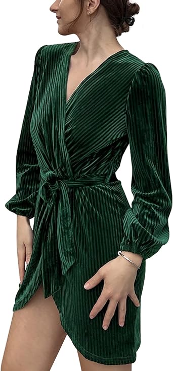 Photo 1 of (M) COZYPOIN Mother's Day Women's Long Sleeve Wrap Velvet Dress Sexy V Neck Mini Dress Cocktail Party Club Dresses 