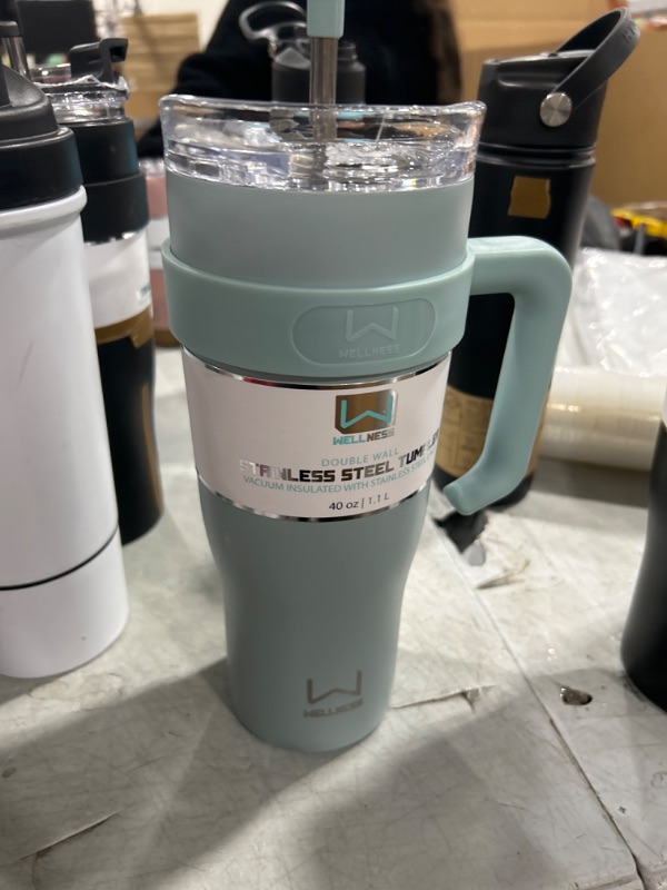 Photo 2 of HYDRAFLOW Capri - 40oz Tumbler with Straw and Handle - Triple Wall Vacuum Insulated Tumbler - Insulated Smoothie Cup - Stainless Steel Tumbler - Reusable Tumbler with Lid - Seafoam 40oz Seafoam