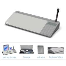 Photo 1 of TOWON Small Tilted Desktop Glass Whiteboard, Notepad Computer Keyboard Stand with Dry Erase Board Surface, Desk Organizers with Accessories for Office, Home, School Supplies, Gray, 18 x 6 Inches