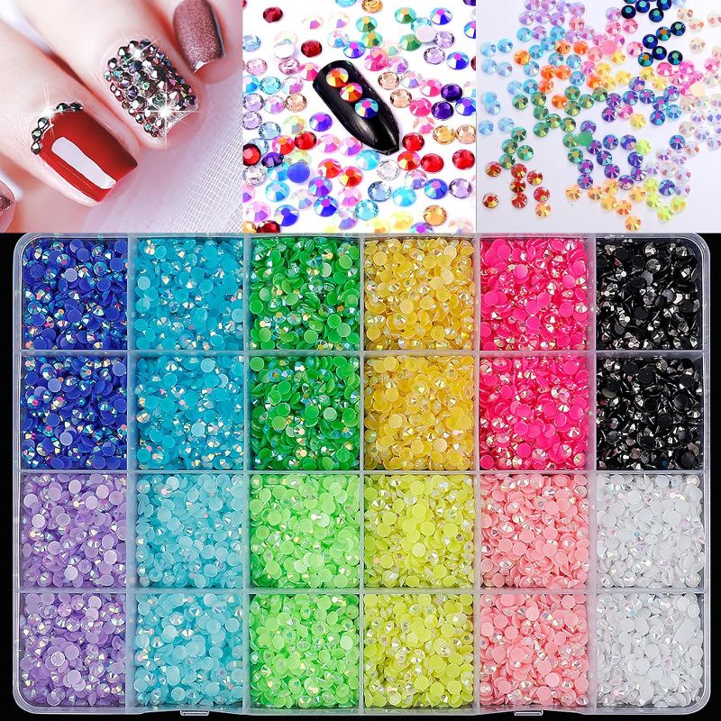 Photo 1 of 19800Pcs 4mm Jelly Acrylic AB Nail Rhinestones Crystals Mix Color Round Beads Flatback Gems Stones AB Color 3D Nail Crystals Beads for Nail Art DIY Crafts Jewelry Accessories S1-4mm