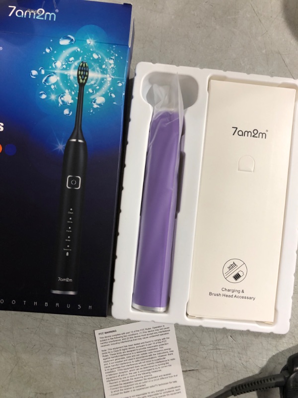 Photo 2 of 7AM2M Electric Toothbrush with 6 Brush Heads for Kids and Chlidren, One Charge for 100 Days, Wireless Fast Charge, 5 Modes with 2 Minutes Build in Smart Timer,IPX7 Waterproof(Purple)