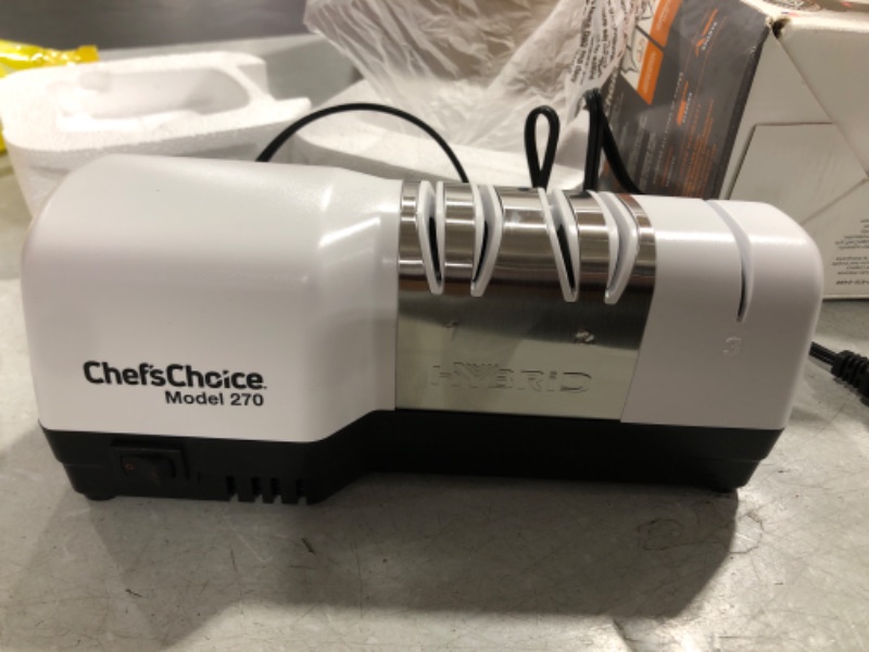 Photo 2 of Chef's Choice Hybrid Diamond Hone Knife Combines Electric and Manual Sharpening for Straight and Serrated 20-Degree Knives, 3-Stage, White