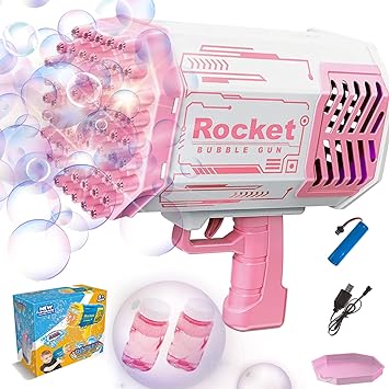 Photo 1 of Bubble Gun, Bubble Machine Gun with 69 Holes and Lights, Bubble Blaster Gun for Kids Adults, Bubble Blower Machine for Outdoor Christmas Birthday Party(Pink)