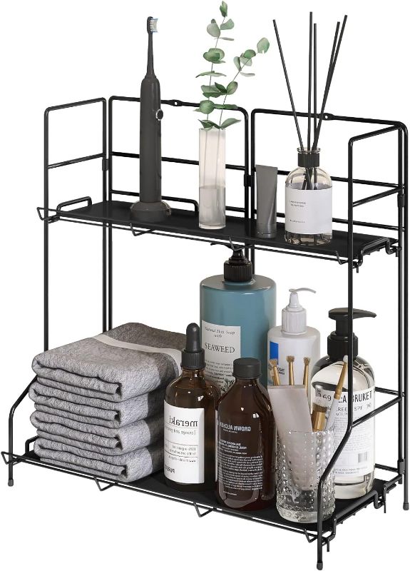 Photo 1 of 2 Tier Bathroom Organizer Countertop, SAUCE ZHAN Vanity Organizer Countertop with Shelf Liners, Spice Rack Organizer for Kitchen, Counter Storage Shelf for Bathroom Counter, Bedroom, Black