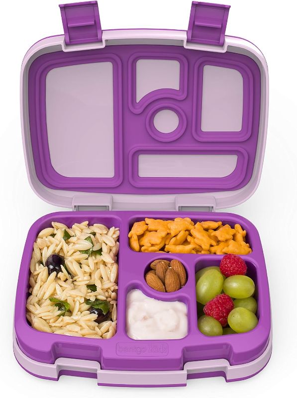 Photo 1 of Bentgo® Kids Bento-Style 5-Compartment Lunch Box - Ideal Portion Sizes for Ages 3 to 7 - Leak-Proof, Drop-Proof, Dishwasher Safe, BPA-Free, & Made with Food-Safe Materials (Purple)
