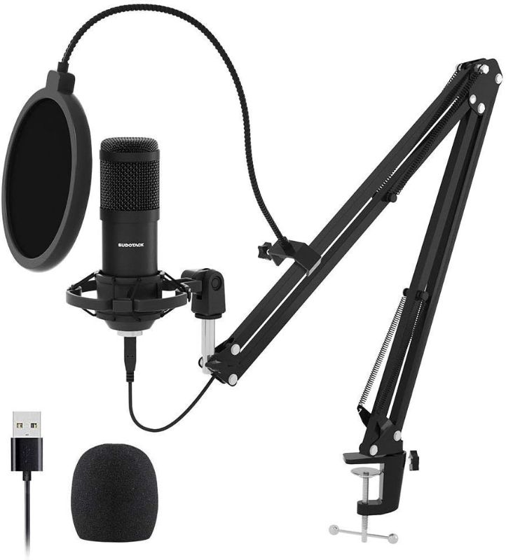 Photo 1 of Sudotack USB Streaming Podcast PC Microphone, 192KHz/24Bit Studio Cardioid Condenser Mic Kit with Sound Card, Boom Arm, Shock Mount, Pop Filter, for Skype, YouTuber, Karaoke, Gaming, Recording
