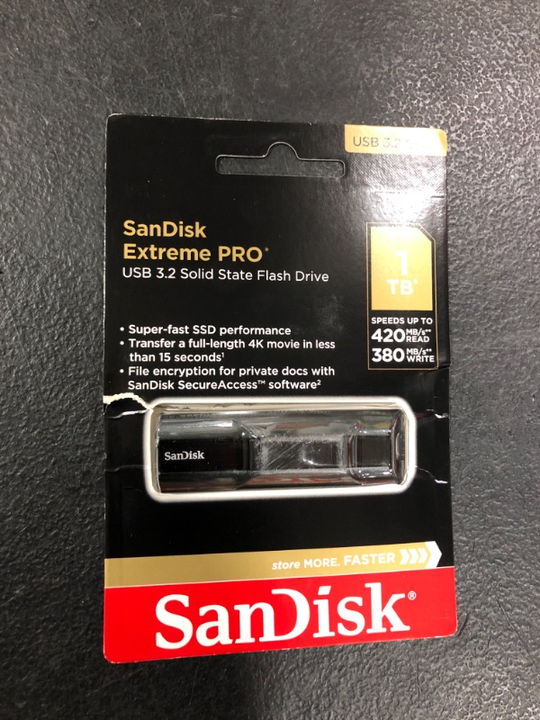 Photo 2 of SanDisk 1TB Extreme PRO USB 3.2 Solid State Flash Drive - Up to 420MB/s, Durable Aluminum Metal Casting - SDCZ880-1T00-GAM46