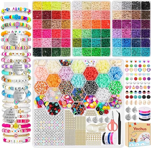 Photo 1 of Yochus 13000pcs Clay Beads Bracelet Kit, 86 Colors Friendship Bracelet Kit Jewelry Making with Charms and Letter Bead, Crafts Christmas New Year Gifts Set for Girls Teens Adults