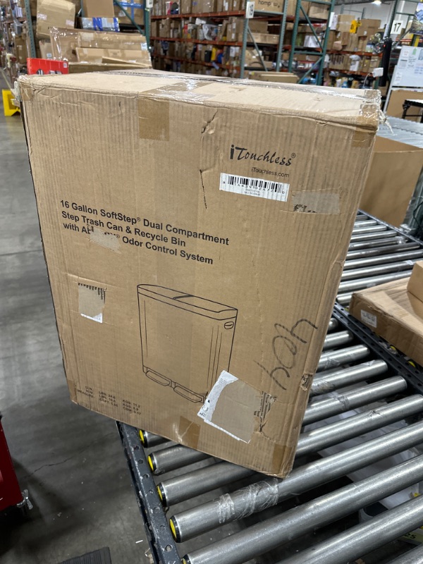 Photo 1 of iTouchless SoftStep 16 Gallon Step Trash Can & Recycle Bin with Activated Carbon Filter Deodorizers, Stainless Steel, 2 x 8 Gallon (30L) Removable Color-Coded Buckets, Soft Close and Airtight Seal Dual Step With Filter, 16 G