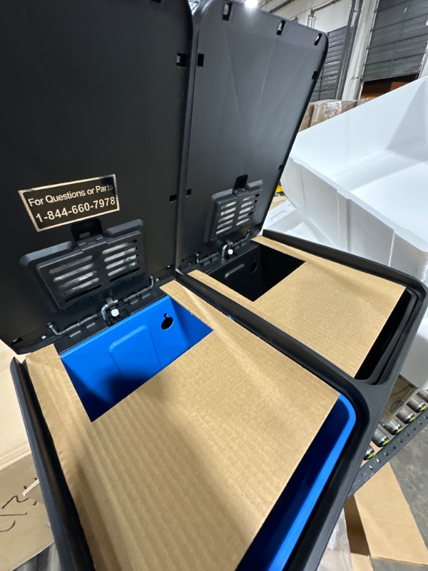 Photo 1 of iTouchless SoftStep 16 Gallon Step Trash Can & Recycle Bin with Activated Carbon Filter Deodorizers, Stainless Steel, 2 x 8 Gallon (30L) Removable Color-Coded Buckets, Soft Close and Airtight Seal Dual Step With Filter, 16 G