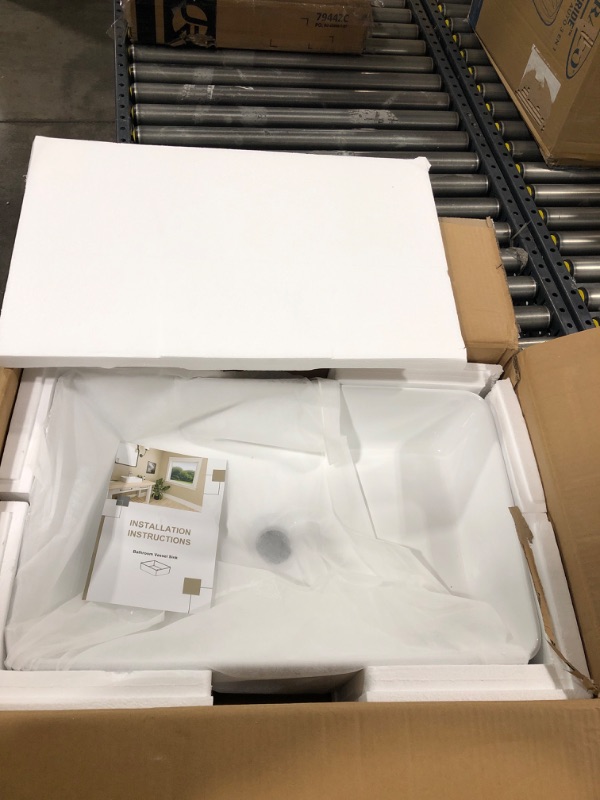 Photo 1 of Bathroom Vessel Sink Rectangular - Mocoloo 21"X14" Modern Rectangle Countertop Vessel Sink White Porcelain Ceramic Lavatory Vanity Sink Above Counter Basin 21"Lx14"W-2 White