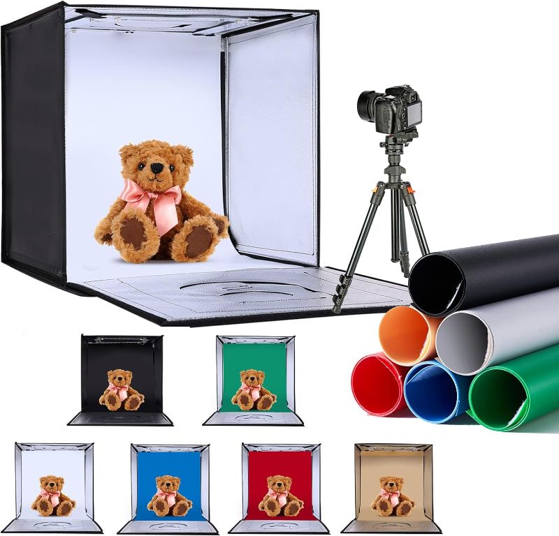 Photo 1 of ZKEEZM Light Box Photography 16"x16" with 160LED Lights and 6 Color Backdrops, Photo Box with Lights | Foldable Photo Studio with Adjustable Brightness, 3000-6500K Bi-Color Portable Light Box Shooting

