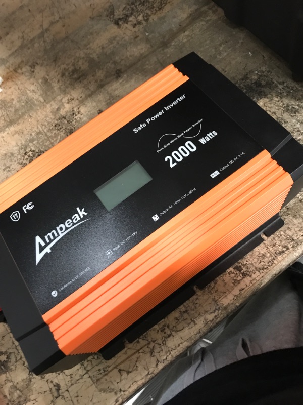 Photo 3 of Ampeak 2000W Pure Sine Wave Power Inverter 17 Protections Inverter DC 12V to AC 120V 3 AC Outlets Dual USB Ports for Truck, Power Outages