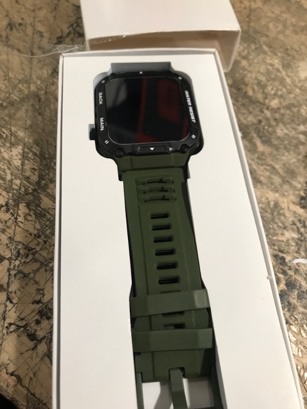 Photo 2 of **GREEN NOT BLACK** Military Smart Watch for Men 1.96 Inches Outdoor Sports Smartwatch with Answer/Make Call,Fitness Watch,Blood Oxygen,Heart Rate and Sleep Monitor Compatible with iPhone and Android Phones Green