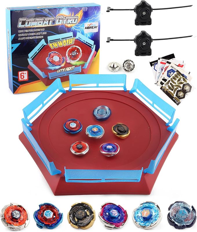 Photo 1 of AIBREAY Bey Battling Top Stadium Blade Battle Set, 6 Metal Fusion Spinning Tops 2 Launchers 1 Arena Combat Game, Toy Gift for Kids Boys Ages 6+…
