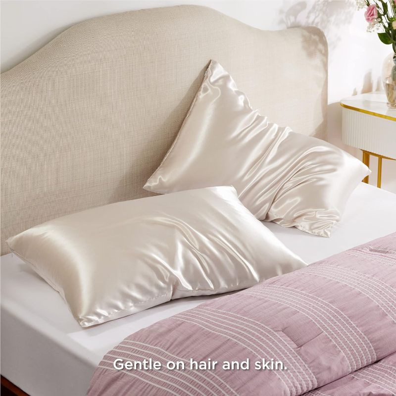 Photo 1 of Bedsure Satin Pillowcase for Hair - Beige Satin Pillow Cases Standard Size with Zipper 2 Pack, Similar to Silk Pillow Cases for Skin, Silky & Soft Pillow Covers, Gifts for Her or Him, 20x26 Inches
