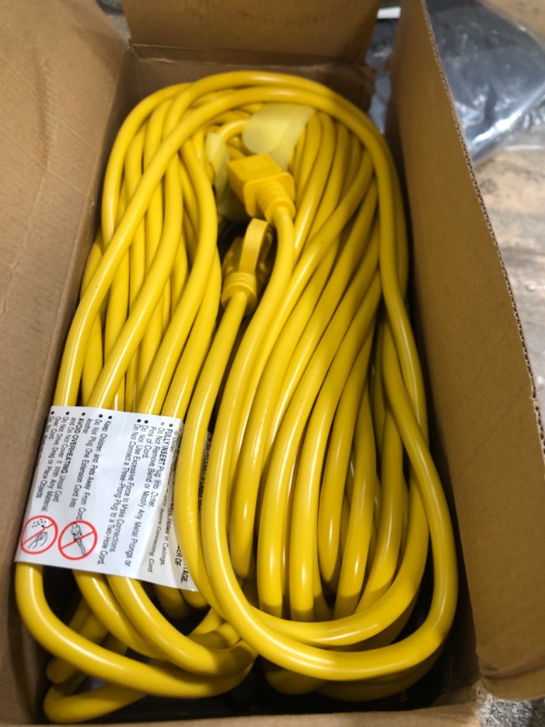 Photo 2 of Outdoor Extension Cord 100 ft Waterproof, 16/3 Gauge Flexible Cold-Resistant Appliance Extension Cord Outside, 10A 1250W 16AWG SJTW, 3 Prong Heavy Duty Electric Cord Yellow, ETL HUANCHAIN 100 FT 16/3 Extension Cord Yellow