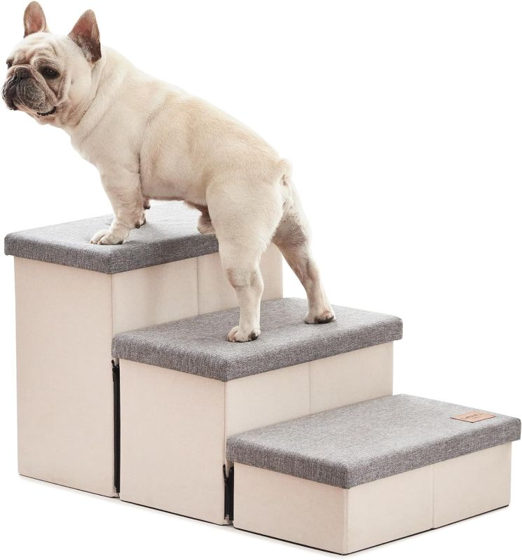 Photo 1 of \Love's cabin Dog Stairs for Small Medium or Large Dogs with Storage and Adjustable Steps, Foldable Dog Steps for Bed or Couch, 3-Step Gray Folding Cat Dog Ramp with Zip up to 200 lbs
