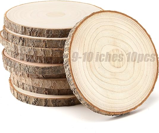 Photo 1 of 10 pcs Large Wood Slices for Centerpieces 9-10 inches Wood Rounds for Tables Decor Rustic Wood Circles for DIY Crafts and Wedding Decor Round Wooden Discs Wood Slice Ornaments
