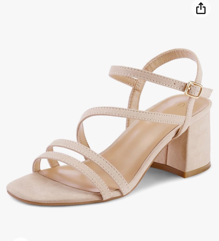 Photo 1 of Asymmetric Strap Square Toe Block Heel Sandals Nude
