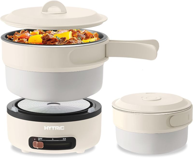 Photo 1 of HYTRIC Electric Cooker, 2L Portable Electric Cooker with Foldable Handle, Non-Stick Electric Cooker with Dual Power Control for Camp, Dorm, Multi-Function Ramen Cooker for Oatmeal, Steak, Pasta,
