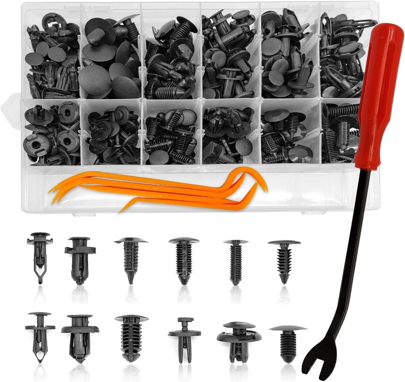 Photo 1 of 240pcs Car Plastic Push Pin Rivet Fasteners, Car Retainer Clips Plastic Fasteners Kit with Remover Tool, Assortment Universal Retainer Clips Push Type Retainers Set in Case for Car, Most Popular Sizes