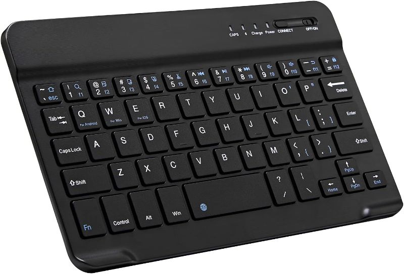 Photo 1 of Ultra-Slim Bluetooth Keyboard Portable Mini Wireless Keyboard Rechargeable for Apple iPad iPhone Samsung Tablet Phone Smartphone iOS Android Windows (7 inch Black)