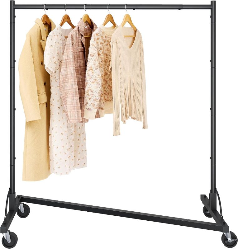 Photo 1 of Hoctieon Z Rack, Rolling Clothing Racks with Z-Base, Heavy Duty Garment Rack,Clothes Rack on Wheels With Brakes, Sturdy Metal Hanging Holder, Clothes Organizer Rack, Black
