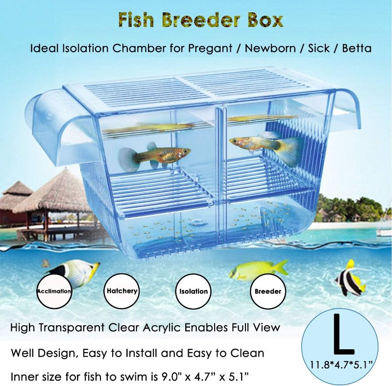 Photo 1 of Fish Breeder Box Fish Hatchery Floating Fish Breeding Box with Removable Grating Perfect Fish Tank Divider for Agreesive Injured Pregnant Fishes
