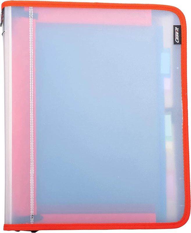 Photo 1 of Case-it Transulcent Slim Go Tab Zipper Binder, 1" O-Ring with 5-Color tabs, Expanding File Folder, PS-425-Slim, Red
