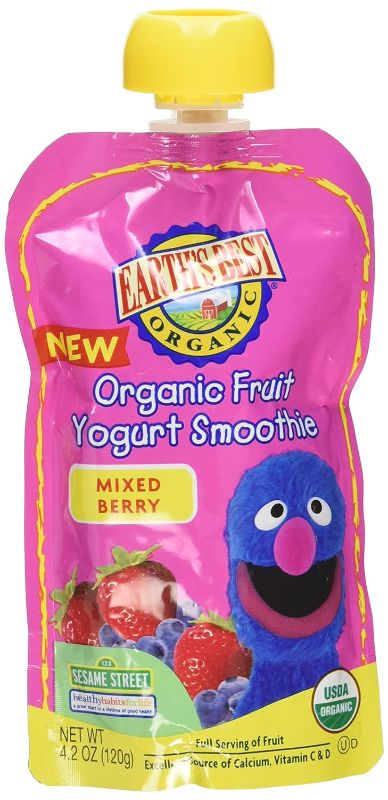 Photo 1 of (6 Pack) Earth's Best Organic Sesame Street Fruit Yogurt Smoothie, Mixed Berry, 4.2 oz Pouch
