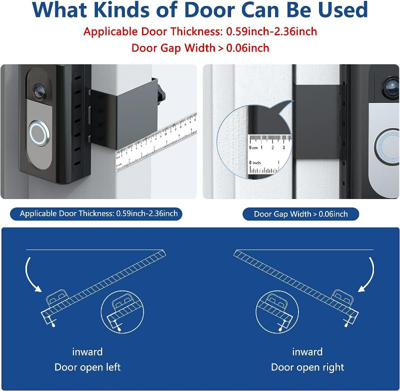 Photo 3 of EUKI Anti-Theft Video Doorbell Door Mount, Compatible with Video 4/3/3 Plus/2/1, No-Drill Fit for Most Holder for Apartment, Bracket