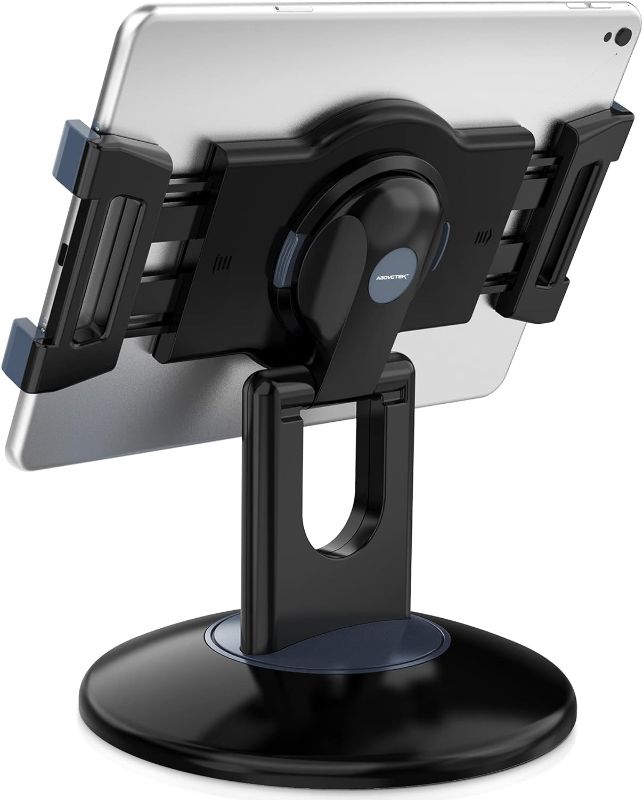 Photo 1 of AboveTEK Retail Kiosk iPad Stand, 360° Rotating Commercial POS Tablet Stand, Fits 6"-13" (Diagonal) iPad Mini Pro-Business Swivel Tablet Holder, for Store Office Reception Kitchen Desktop (Black)