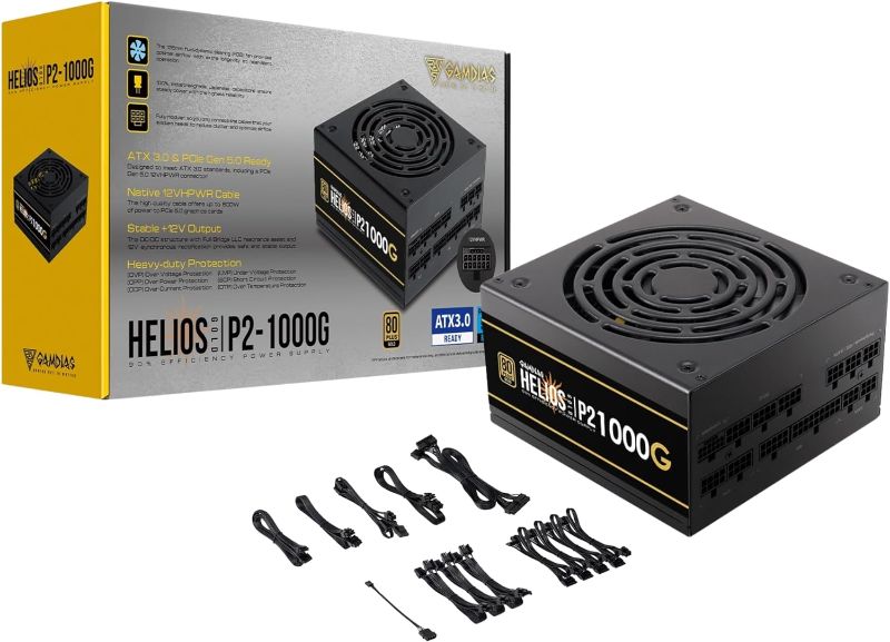 Photo 1 of GAMDIAS Gaming Power Supply, 1000W Gold Full Modular 80 Plus Gold Certified PC Computer PSU for Desktops, PCIE 5 & ATX3.0, Helios P2-1000G