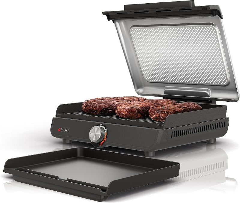 Photo 1 of **MISSING COOKING SURFACE*LID BROKEN OFF*FOR PARTS
Ninja GR101 Sizzle Smokeless Indoor Grill & Griddle, 14''