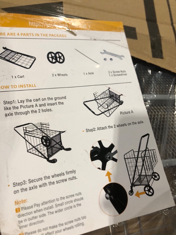 Photo 3 of (broken wheel)(sold for parts) Shopping Cart, 460 lbs Upgrade Super Capacity Grocery Cart Extra Jumbo Double Basket Folding 